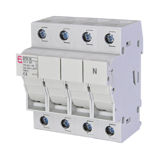 EFD10, blocco fusibili modulare ETI a 3 poli + neutro, 32 A, 10x38, CA