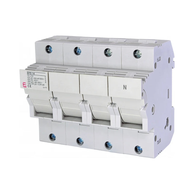 EFD14, blocco fusibili modulare ETI a 3 poli + neutro, 50 A CA, 14x51
