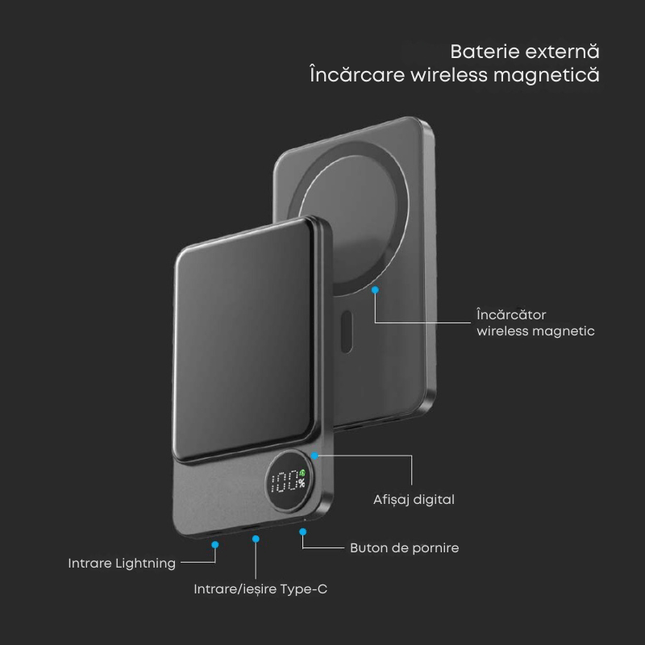 Power bank portatile, ricarica wireless, magnetico, 5000 mAh, V-Tac