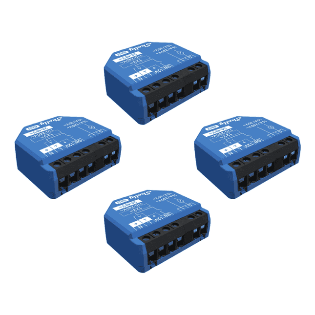 Shelly 1 Gen3, Set of 4 Smart Wi-Fi Relays with Dry Contact, 16A