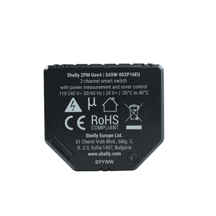 Shelly 2PM Gen4, 2-Channel Smart Relay with Energy Monitoring and Blind Control