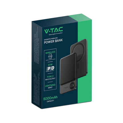Power bank portatile, ricarica wireless, magnetico, 5000 mAh, V-Tac