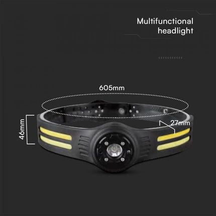 Lampada frontale a LED, COB, 470 lm, 3,7 V, 650 mAh