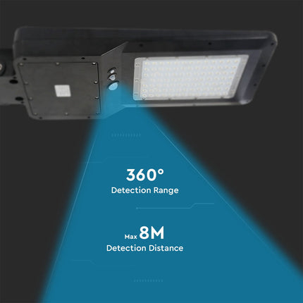 Lampione stradale a LED da 4800 lm con alimentazione solare e sensore di movimento, 6000 K
