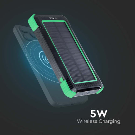 Power bank portatile, ricarica wireless, pannello solare, 10.000 mAh, V-Tac