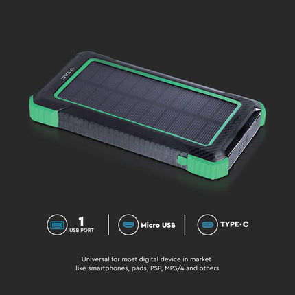 Power bank portatile, ricarica wireless, pannello solare, 10.000 mAh, V-Tac