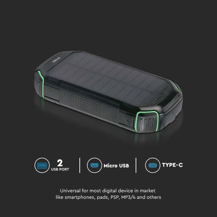 Power bank portatile, ricarica wireless, pannello solare, 30.000 mAh, V-Tac