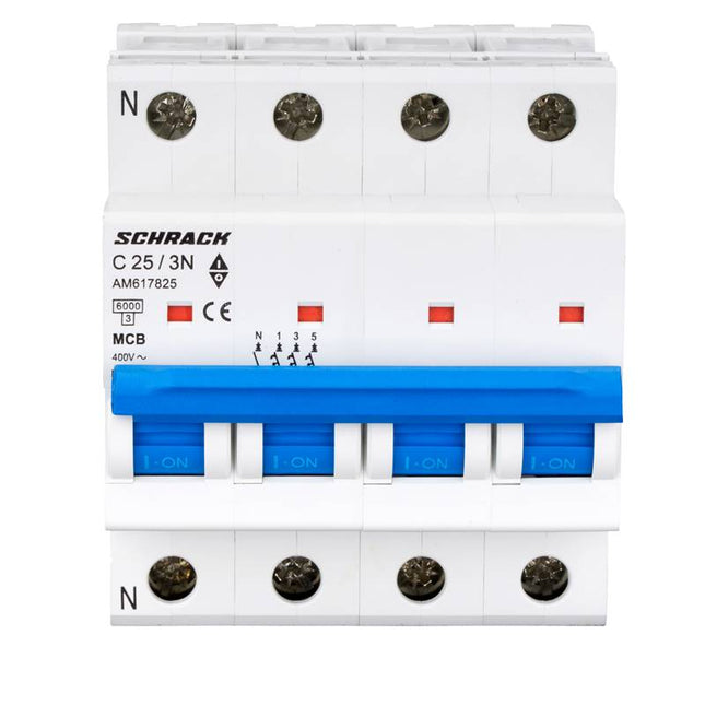 Interruttore magnetotermico modulare (MCB) 6 kA, C 25 A, 3P+N, Schrack