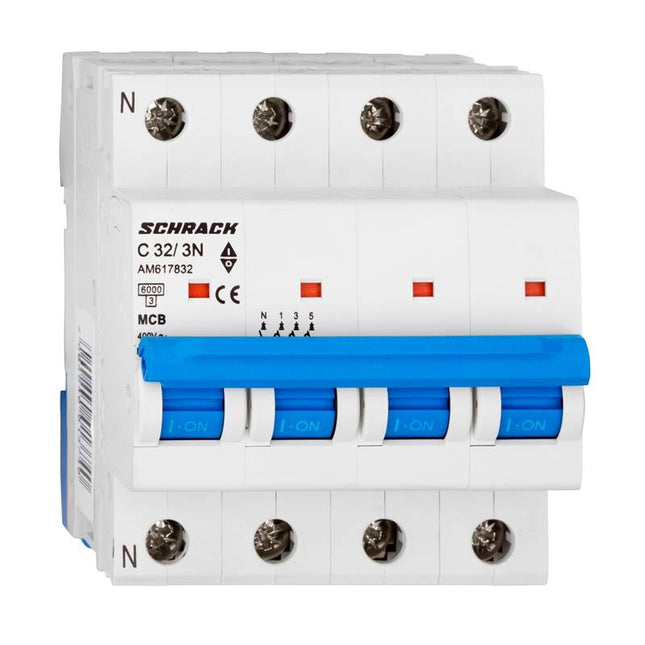 Interruttore automatico modulare AMPARO 6 kA, C 32 A, 3P+N, Schrack