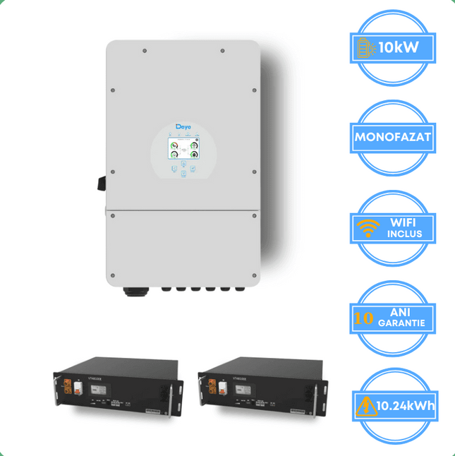 Inverter Deye da 10 kW, SUN-10K-SG02LP1-EU-AM3 + batteria V-TAC da 10,24 kWh