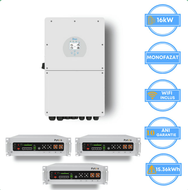 Inverter Deye da 16 kW, SUN-16K-SG01LP1-EU + batteria Pytes da 15,36 kWh, v5a