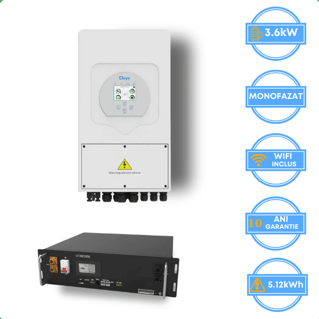 Inverter Deye da 3,6 kW, SUN-3.6K-SG05LP1-EU-AM2 + batteria V-TAC da 5,12 kWh