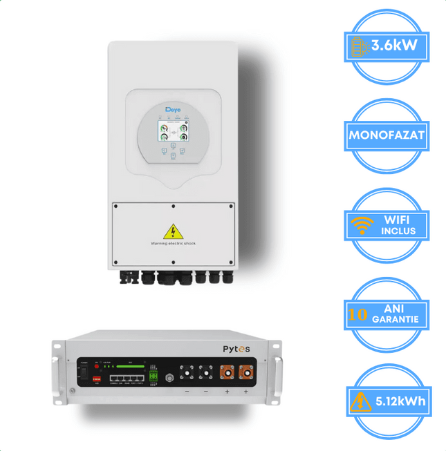 Inverter Deye da 3,6 kW, SUN-3.6K-SG05LP1-EU-AM2 + batteria Pytes da 5,12 kWh, v5a