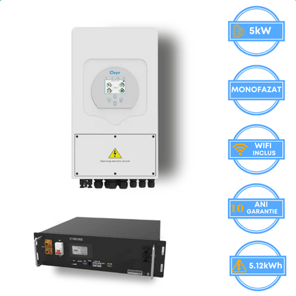 Inverter Deye da 5 kW, SUN-5K-SG05LP1-EU-AM2-P + batteria V-TAC da 5,12 kWh