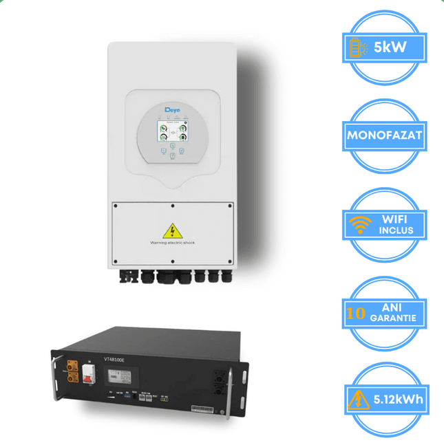Inverter Deye da 5 kW, SUN-5K-SG05LP1-EU-AM2-P + batteria V-TAC da 5,12 kWh