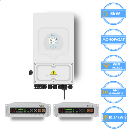 Inverter Deye da 8 kW, SUN-8K-SG05LP1-EU-AM2-P + batteria Pytes da 10,24 kWh, v5a