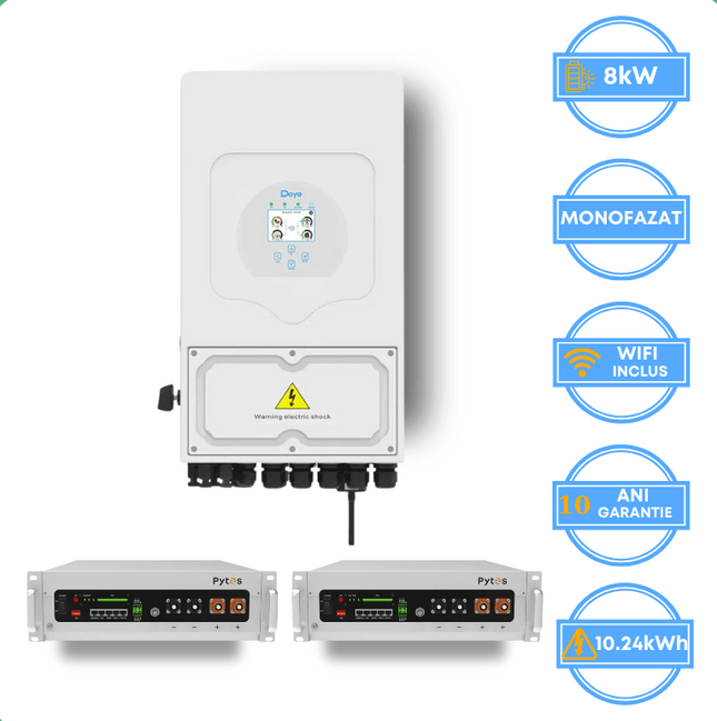 Inverter Deye da 8 kW, SUN-8K-SG05LP1-EU-AM2-P + batteria Pytes da 10,24 kWh, v5a