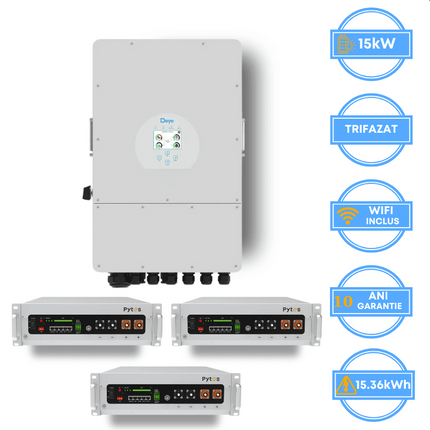 Inverter Deye da 15 kW, SUN-15K-SG05LP3-EU-SM2 + batteria Pytes da 15,36 kWh, v5a
