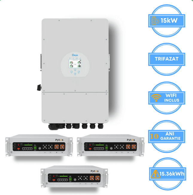 Inverter Deye da 15 kW, SUN-15K-SG05LP3-EU-SM2 + batteria Pytes da 15,36 kWh, v5a