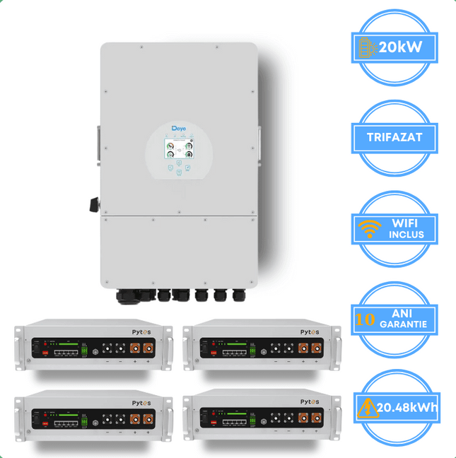 Inverter Deye da 20 kW, SUN-20K-SG05LP3-EU-SM2 + batteria Pytes da 20,48 kWh, v5a