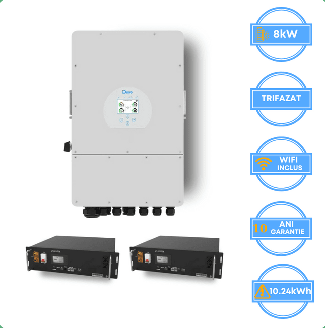 Inverter Deye da 8 kW, SUN-8K-SG05LP3-EU-SM2 + batteria V-TAC da 10,24 kWh