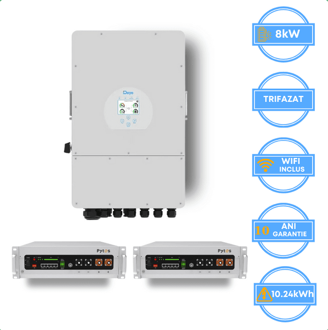 Inverter Deye da 8 kW, SUN-8K-SG05LP3-EU-SM2 + batteria Pytes da 10,24 kWh, v5a