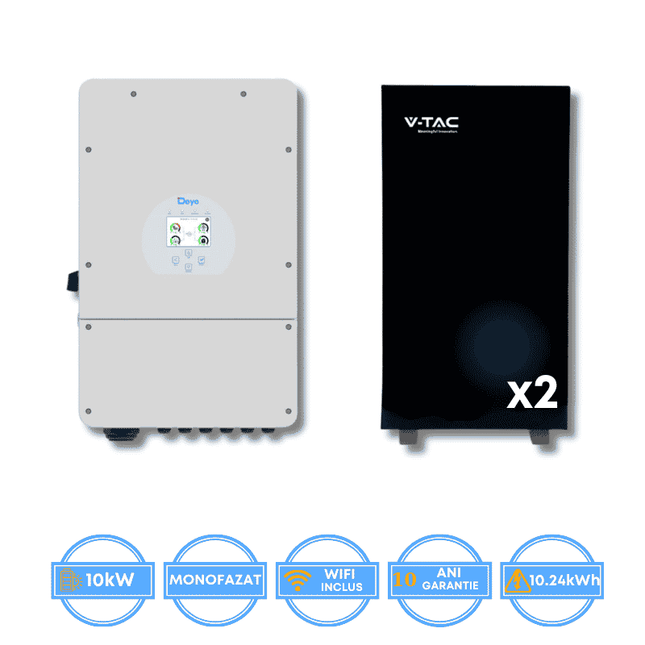 Inverter Deye da 10 kW, SUN-10K-SG02LP1-EU-AM3 + batteria V-TAC da 10,24 kWh