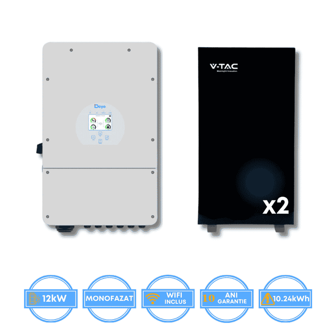 Inverter Deye da 12 kW, SUN-12K-SG02LP1-EU-AM3 + batteria V-TAC da 10,24 kWh
