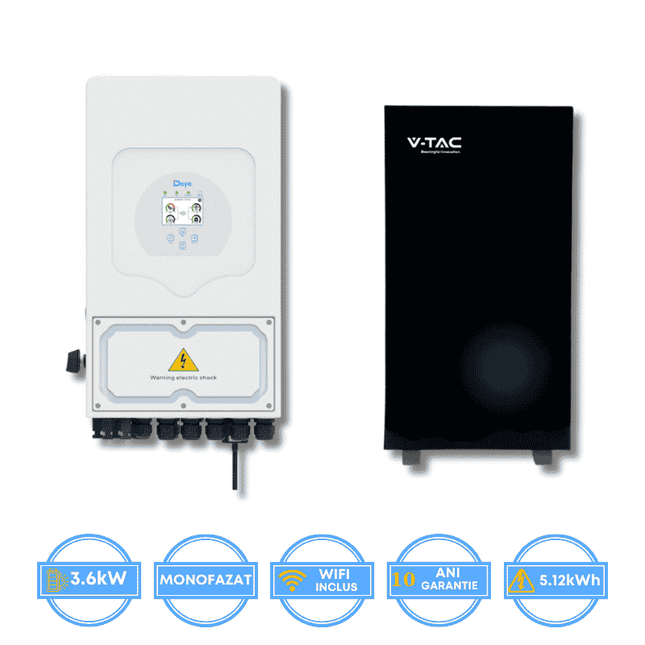 Inverter Deye da 3,6 kW, SUN-3.6K-SG05LP1-EU-AM2 + batteria V-TAC da 5,12 kWh