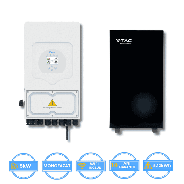 Inverter Deye da 5 kW, SUN-5K-SG05LP1-EU-AM2-P + batteria V-TAC da 5,12 kWh