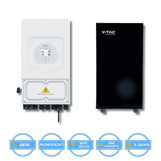 Inverter Deye da 6 kW, SUN-6K-SG05LP1-EU-AM2-P + batteria V-TAC da 5,12 kWh