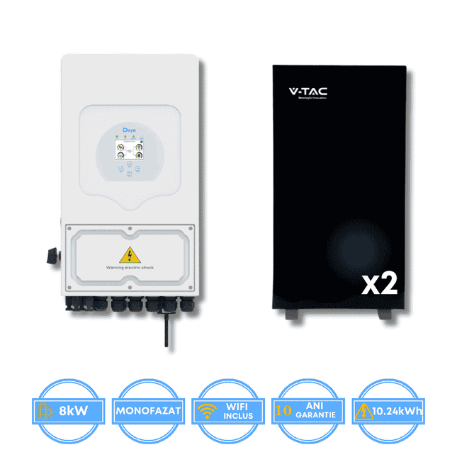 Inverter Deye da 8 kW, SUN-8K-SG05LP1-EU-AM2-P + batteria V-TAC da 10,24 kWh