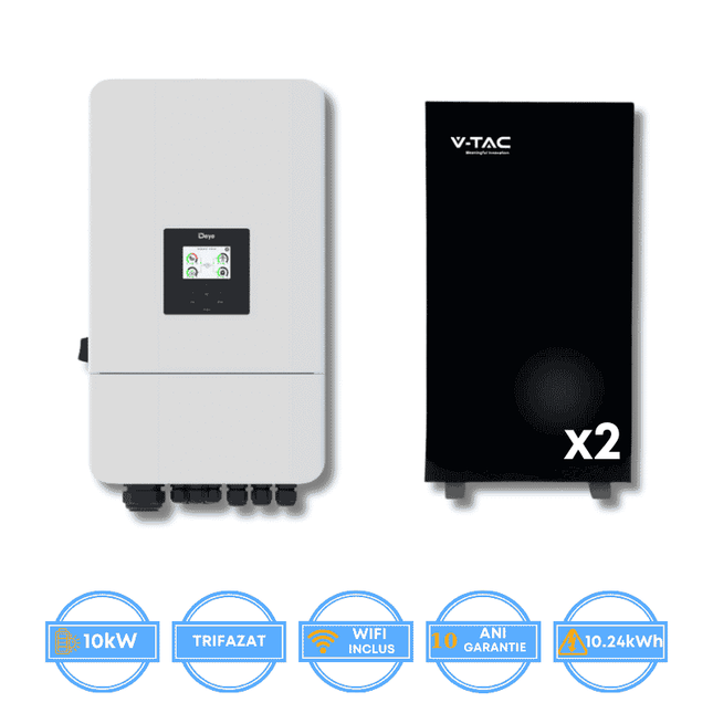 Inverter Deye da 10 kW, SUN-10K-SG05LP3-EU-SM2 + batteria V-TAC da 10,24 Wh