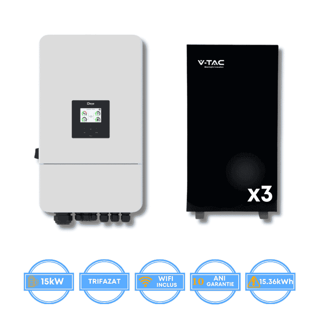 Inverter Deye da 15 kW, SUN-15K-SG05LP3-EU-SM2 + batteria V-TAC da 15,36 kWh
