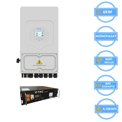 Inverter Deye da 6 kW, SUN-6K-SG05LP1-EU-AM2-P + batteria V-TAC da 5,12 kWh
