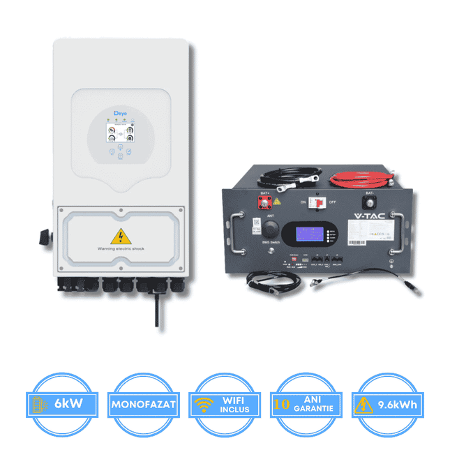 Inverter Deye da 6 kW, SUN-6K-SG05LP1-EU-AM2-P + batteria V-TAC da 9,6 kWh